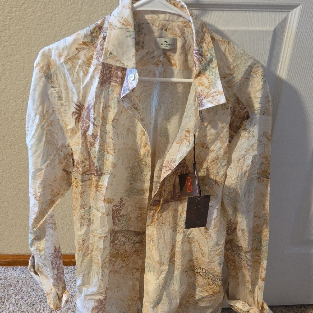 Etro Cream and Brown Patterned Dress Shirt